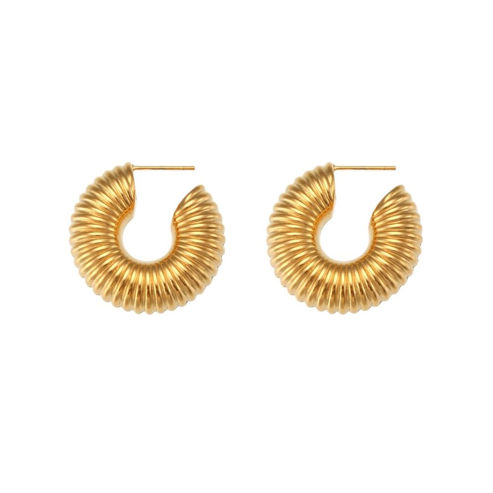 18K Gold Plated Ribbed Hoop Earrings – Chunky Statement Hoops